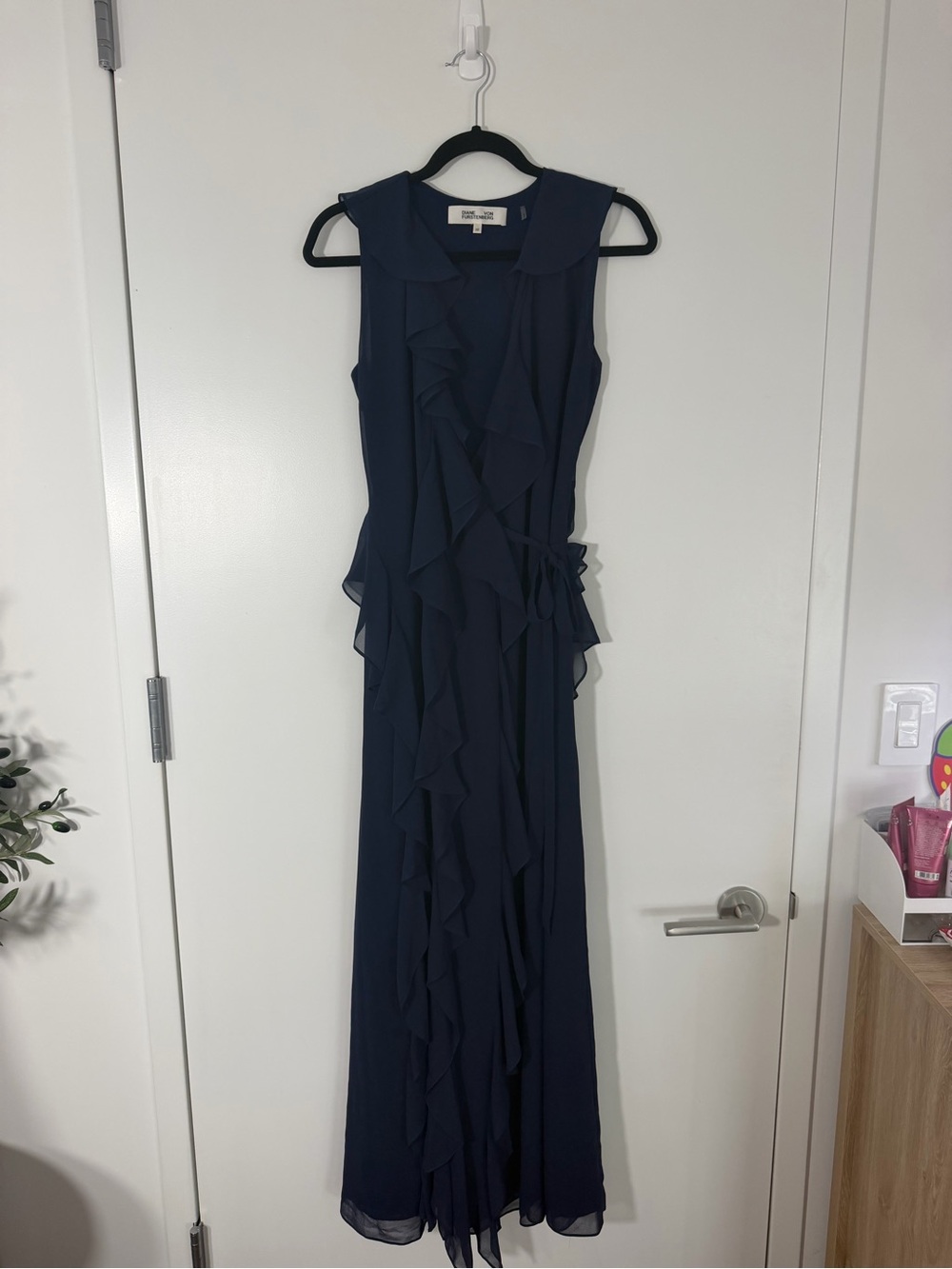 Diane Von Furstenberg Navy Ruffle-Front Maxi Dress